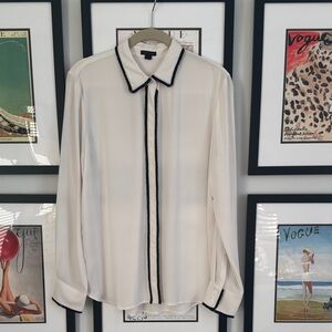 Ann Taylor White Dress Shirt with Black Trim